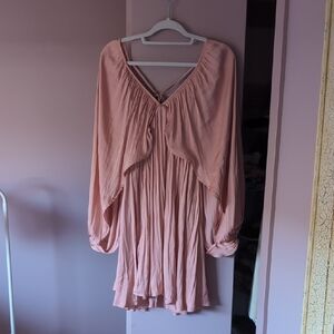 Light Pink Flowing V-Neck Mini Dress